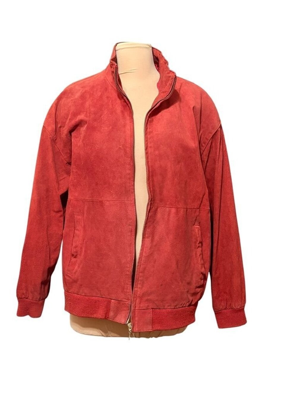 Vintage Suede Bomber Jacket Men L Red Retro Fade Retro 80s Fair Needs TLC